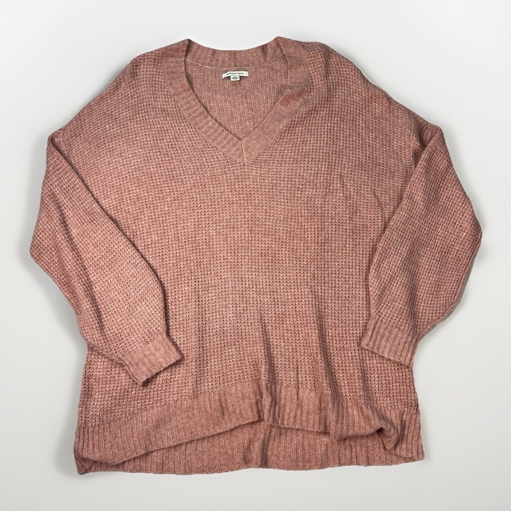 American Eagle Outfitters Oversized Waffle Knit V-NeckSweater Womens Size Large